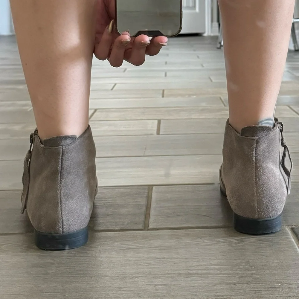 mushroom suede leather flat ankle boots